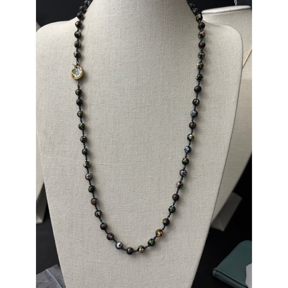 Vintage Chinese Cloisonne Bead Necklace 30in Double Knotted Silk 8mm